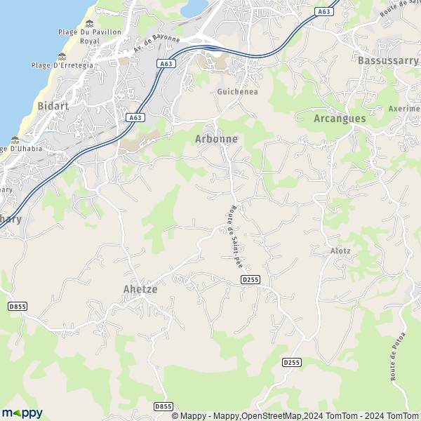 De kaart voor de stad Arbonne 64210