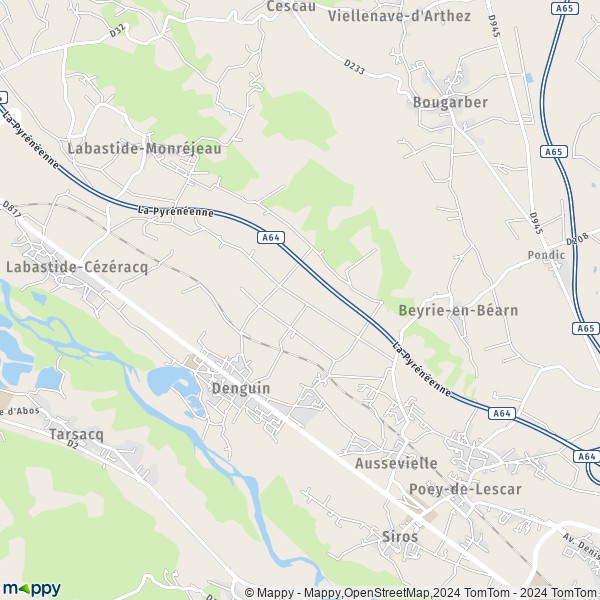 De kaart voor de stad Denguin 64230