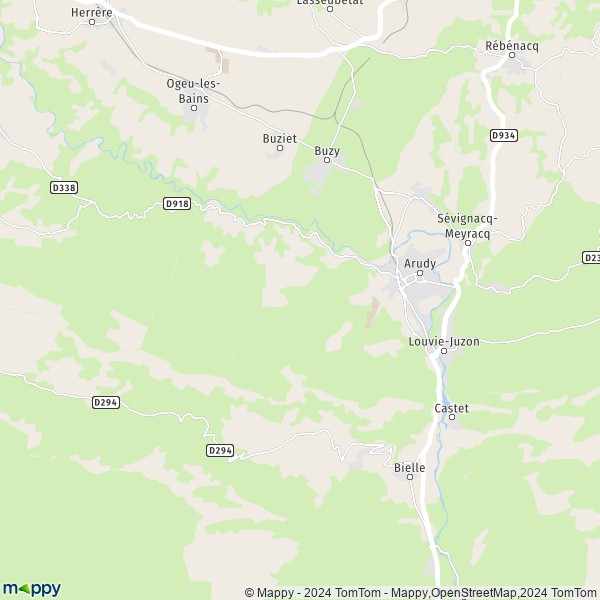De kaart voor de stad Arudy 64260