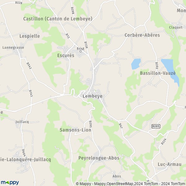 De kaart voor de stad Lembeye 64350