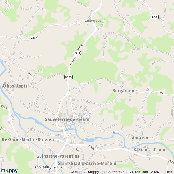De kaart voor de stad Sauveterre-de-Béarn 64390