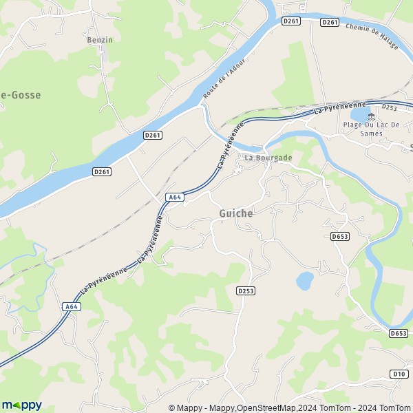 De kaart voor de stad Guiche 64520