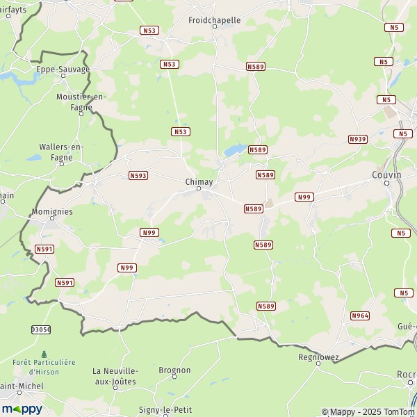 De kaart voor de stad 6460-6464 Chimay