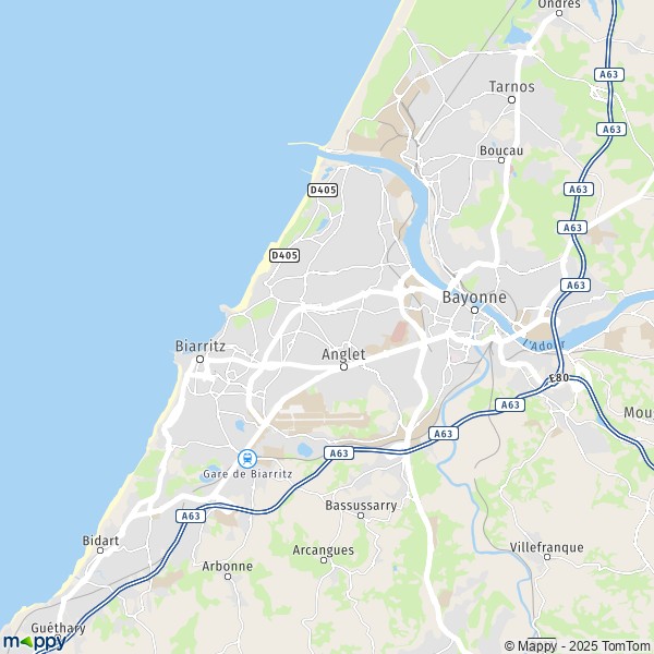 De kaart voor de stad Anglet 64600