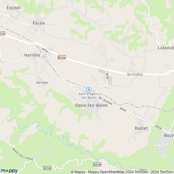 De kaart voor de stad Ogeu-les-Bains 64680