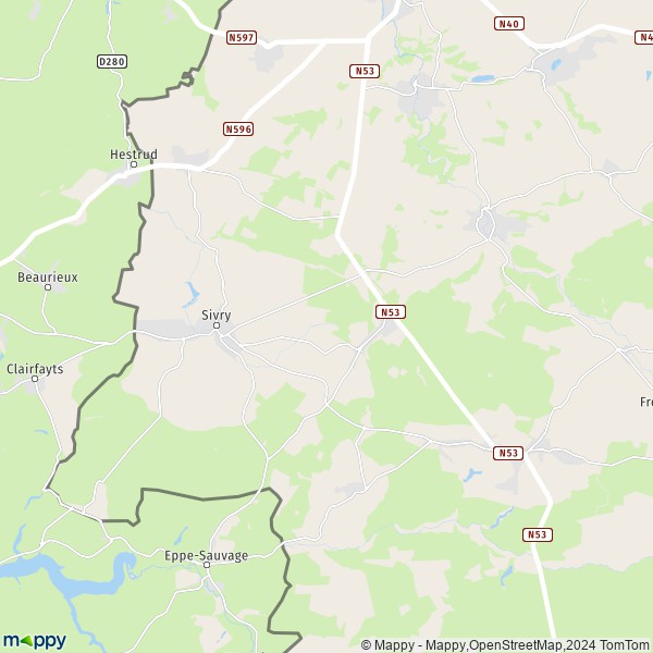 De kaart voor de stad 6470-6500 Sivry-Rance