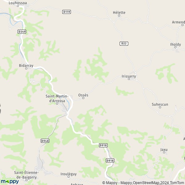 De kaart voor de stad Ossès 64780