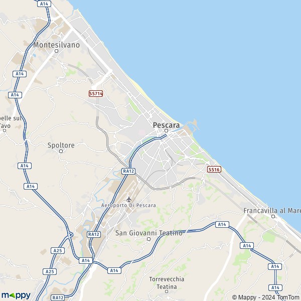 De kaart voor de stad Pescara 65121-65129