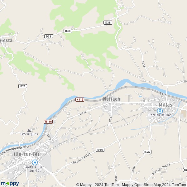 De kaart voor de stad Néfiach 66170
