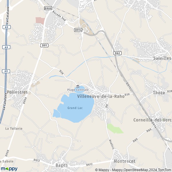 De kaart voor de stad Villeneuve-de-la-Raho 66180