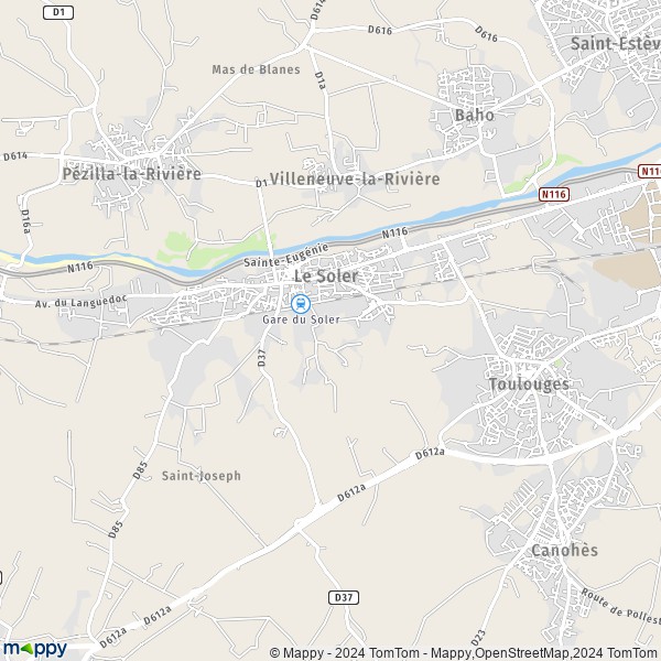 De kaart voor de stad Le Soler 66270