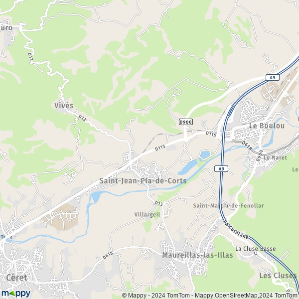 De kaart voor de stad Saint-Jean-Pla-de-Corts 66490