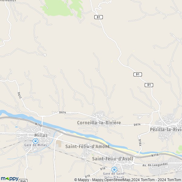 De kaart voor de stad Corneilla-la-Rivière 66550