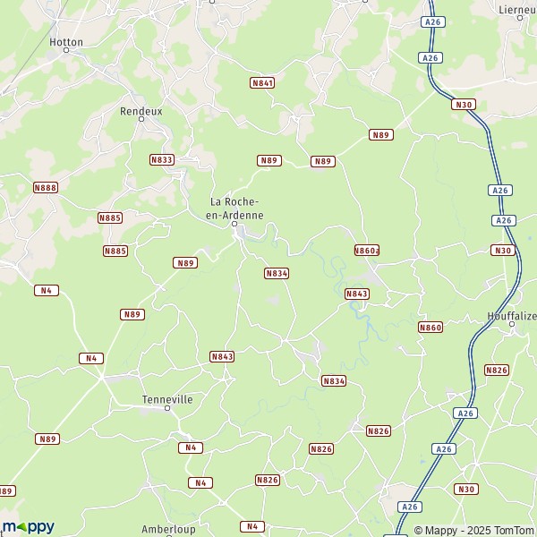 De kaart voor de stad 6660-6987 La Roche-en-Ardenne