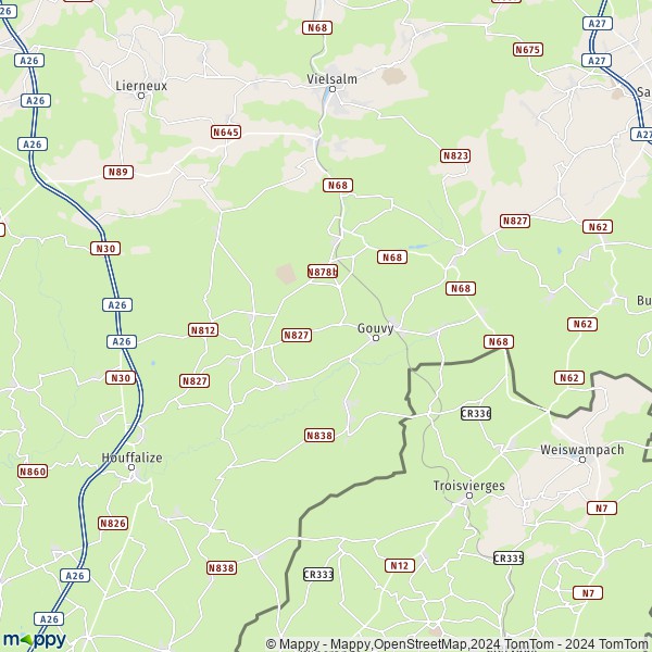 De kaart voor de stad 6670-6674 Gouvy