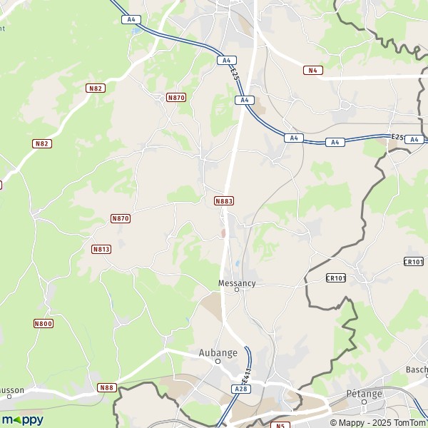 De kaart voor de stad 6706-6782 Messancy