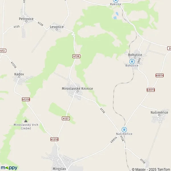 Plattegrond Miroslavské Knínice kaart van Miroslavské Knínice (671 72