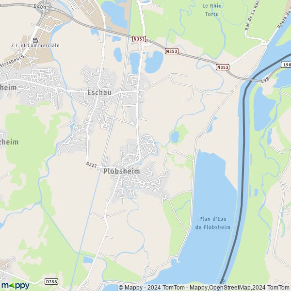 De kaart voor de stad Eschau 67114