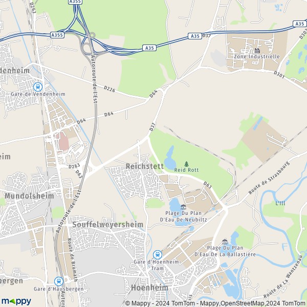 De kaart voor de stad Reichstett 67116