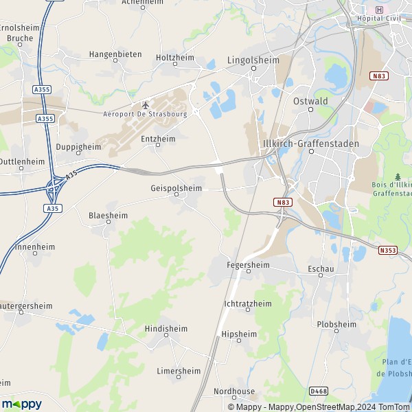 De kaart voor de stad Geispolsheim 67118