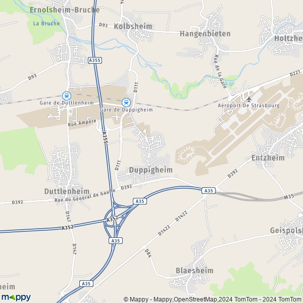De kaart voor de stad Duppigheim 67120