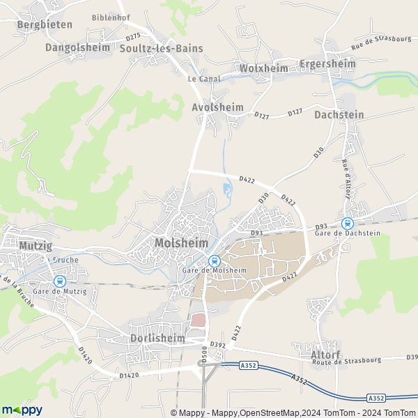 De kaart voor de stad Molsheim 67120
