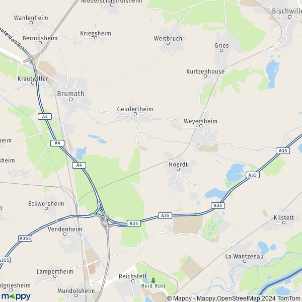 De kaart voor de stad Geudertheim 67170