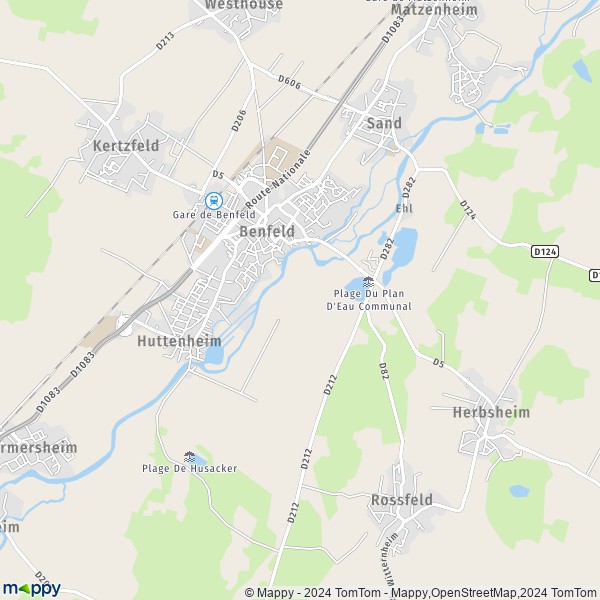 De kaart voor de stad Benfeld 67230