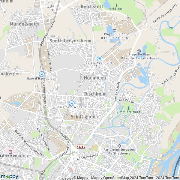 De kaart voor de stad Schiltigheim 67300