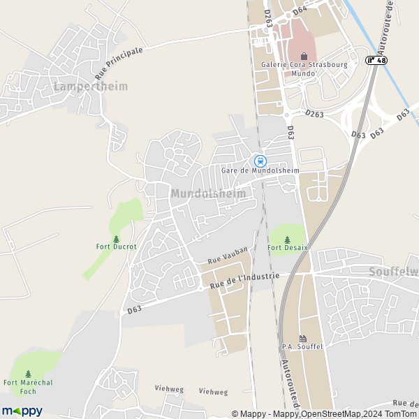De kaart voor de stad Mundolsheim 67450