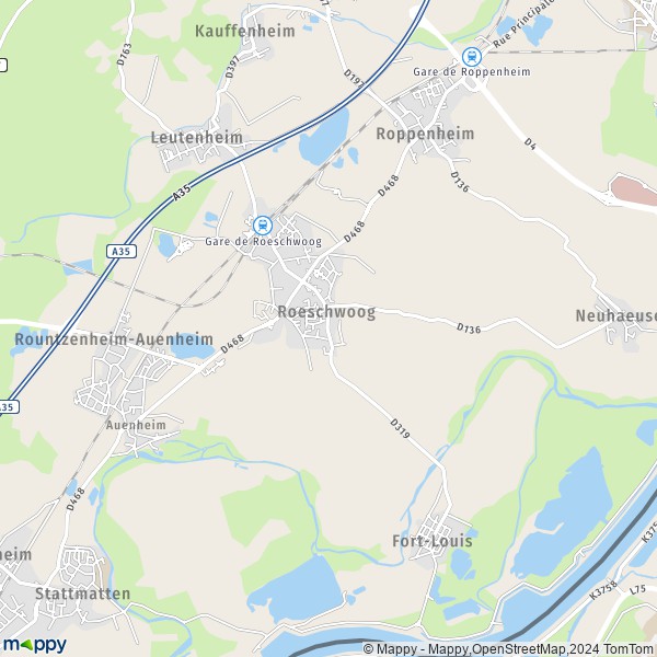 De kaart voor de stad Roeschwoog 67480