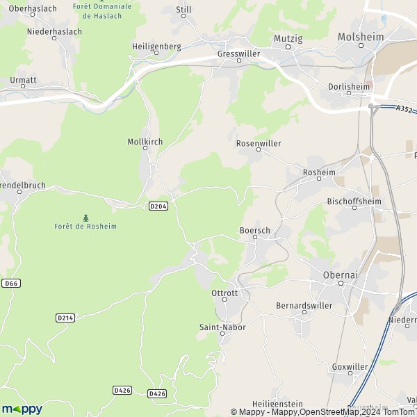 De kaart voor de stad Rosheim 67560