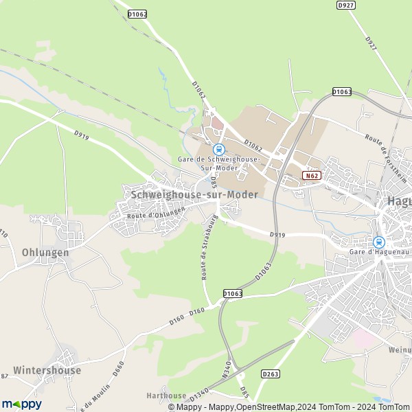 De kaart voor de stad Schweighouse-sur-Moder 67590