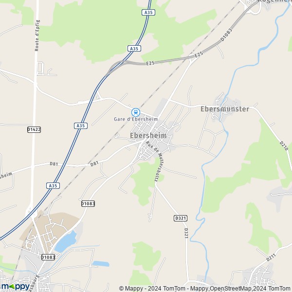 De kaart voor de stad Ebersheim 67600