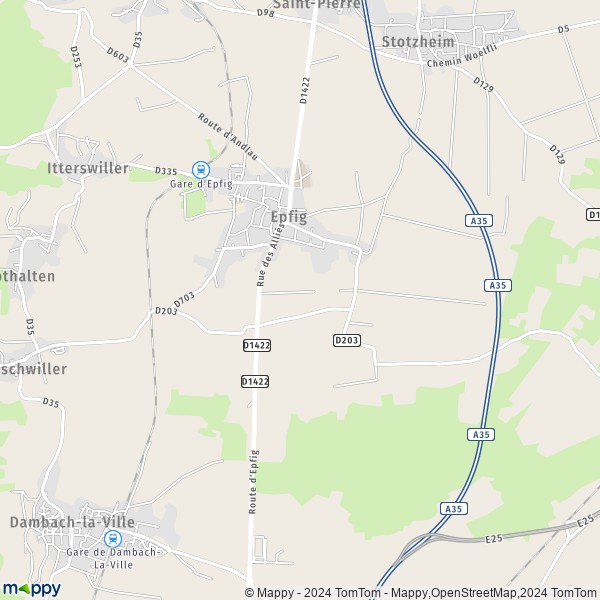De kaart voor de stad Epfig 67680