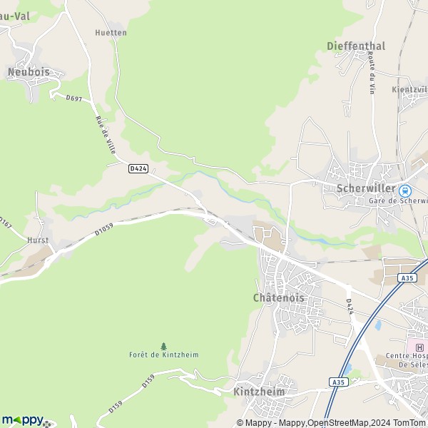 De kaart voor de stad Châtenois 67730