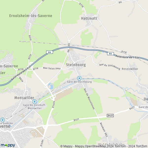 De kaart voor de stad Steinbourg 67790