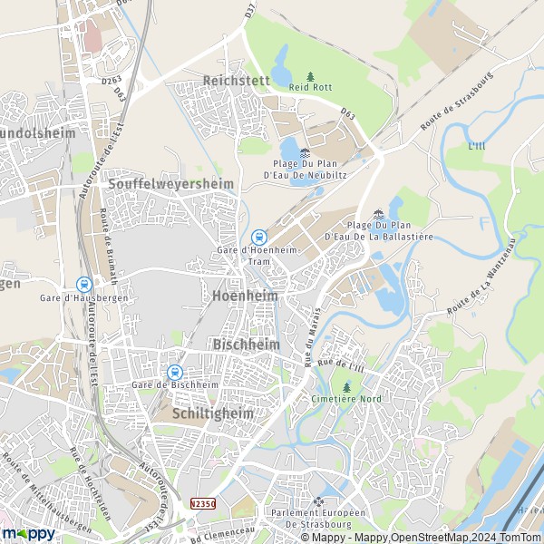 De kaart voor de stad Bischheim 67800