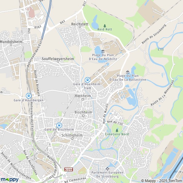 De kaart voor de stad Bischheim 67800