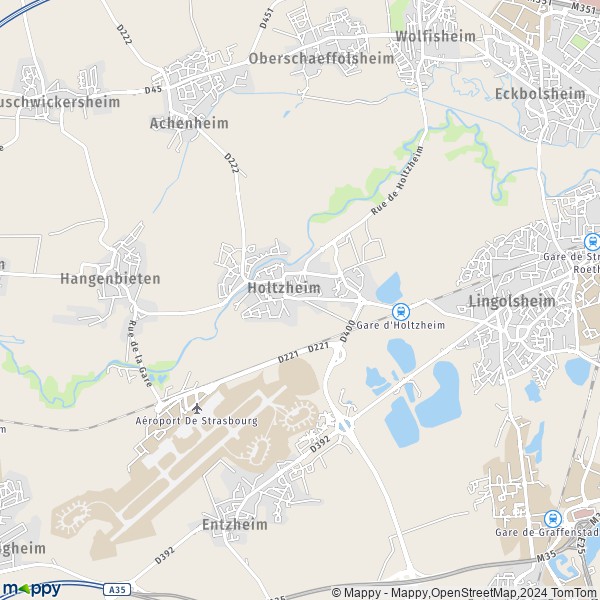 De kaart voor de stad Holtzheim 67810