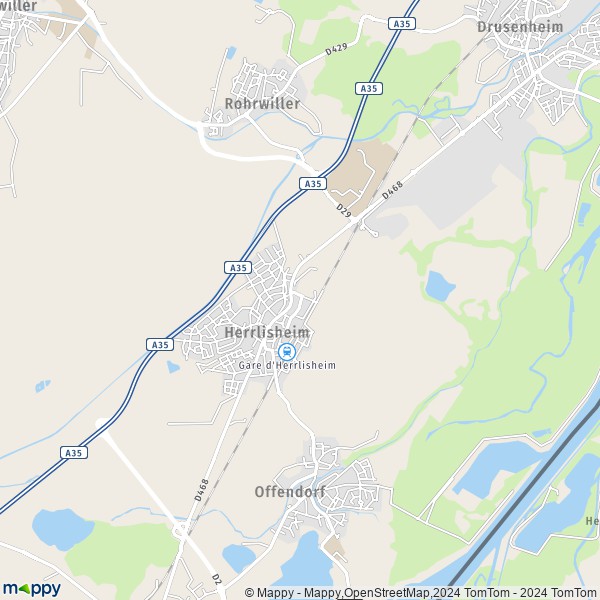 De kaart voor de stad Herrlisheim 67850