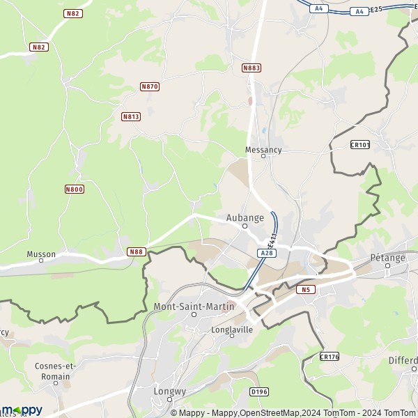 De kaart voor de stad 6790-6792 Aubange
