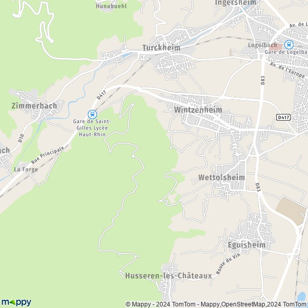 De kaart voor de stad Wintzenheim 68124-68920