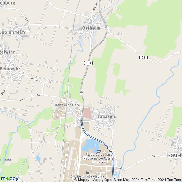 De kaart voor de stad Houssen 68125