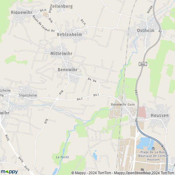 De kaart voor de stad Bennwihr 68126-68630