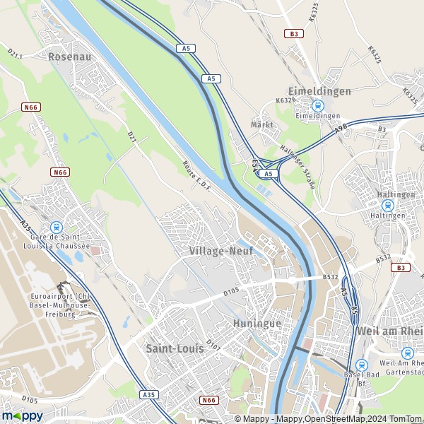 De kaart voor de stad Village-Neuf 68128