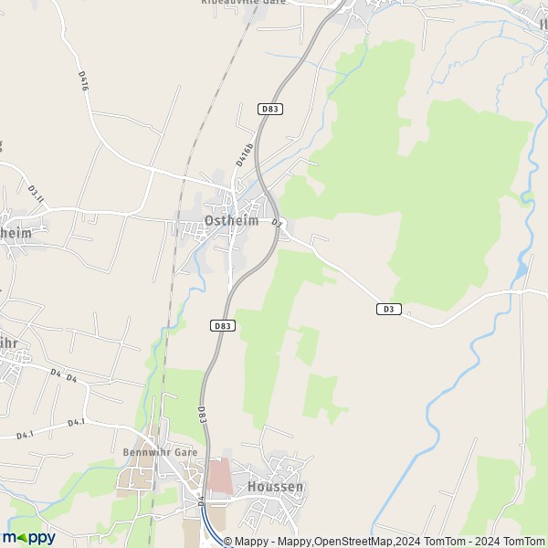 De kaart voor de stad Ostheim 68150