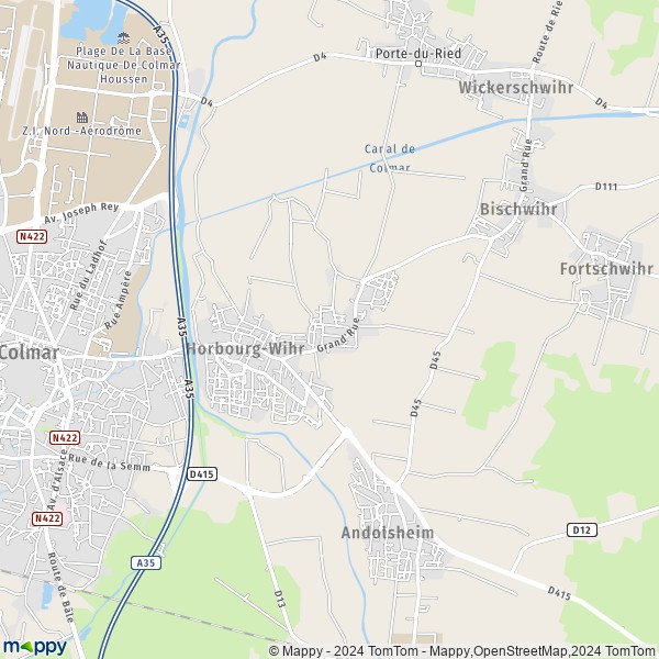 De kaart voor de stad Horbourg-Wihr 68180