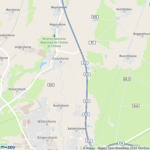 De kaart voor de stad Ensisheim 68190