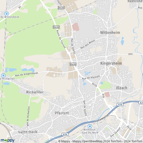De kaart voor de stad Kingersheim 68260